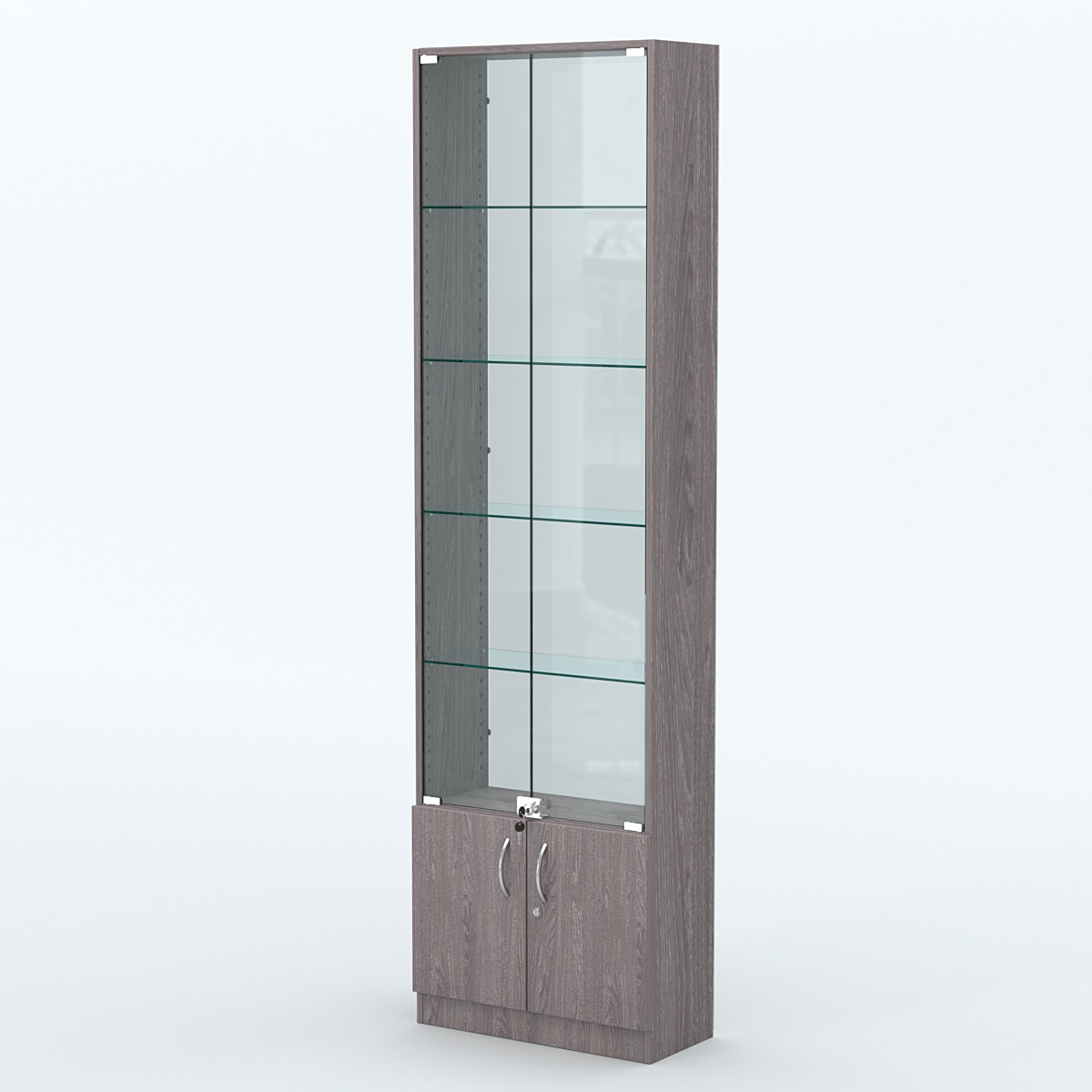 Торговая витрина с 4-мя стеклянными полками 250x600 мм серии NEXT-4 №4-1 (З/C - СТЕКЛО) Ясень Анкор темный