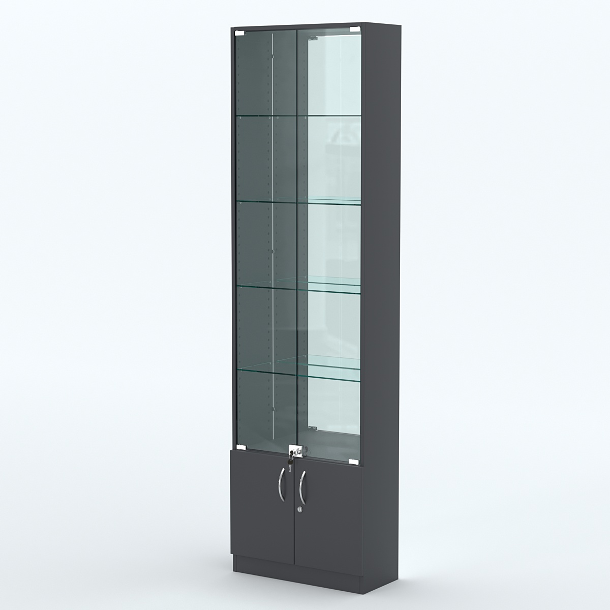 Торговая витрина с 4-мя стеклянными полками 250x600 мм серии NEXT-4 №4-2 (З/C - ЗЕРКАЛО) Антрацит