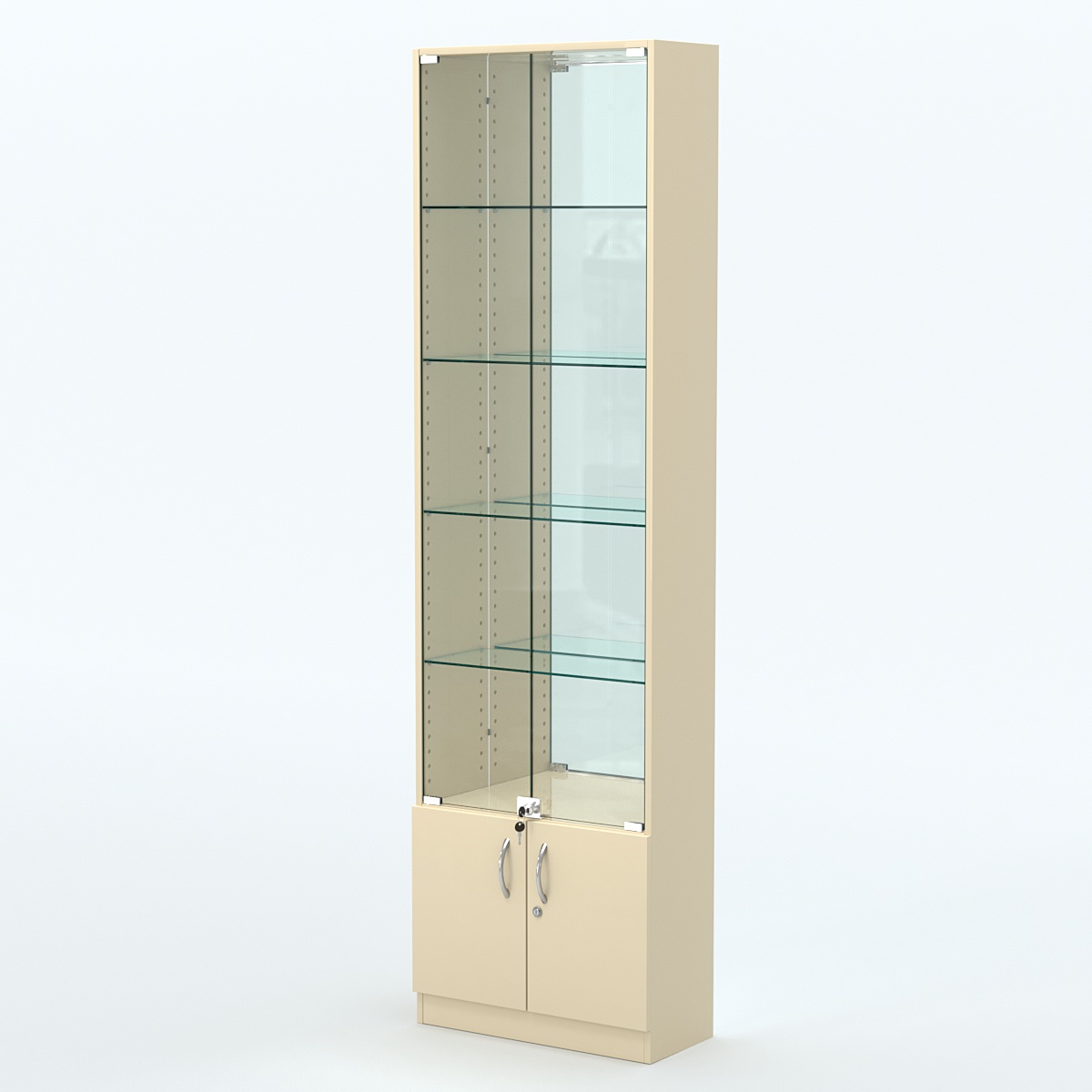 Торговая витрина с 4-мя стеклянными полками 250x600 мм серии NEXT-4 №4-2 (З/C - ЗЕРКАЛО) Крем Вайс