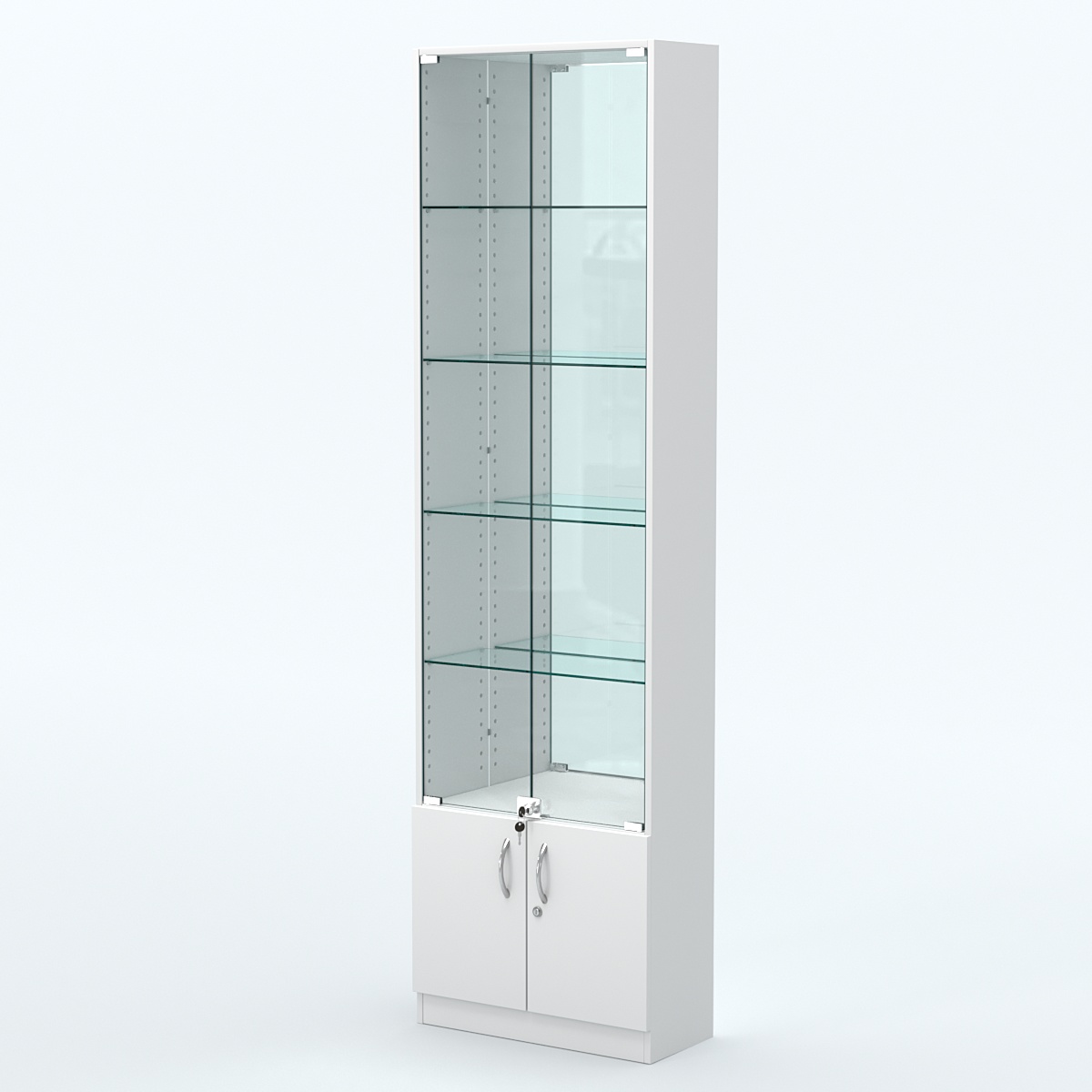 Торговая витрина с 4-мя стеклянными полками 250x600 мм серии NEXT-4 №4-2 (З/C - ЗЕРКАЛО) Белый