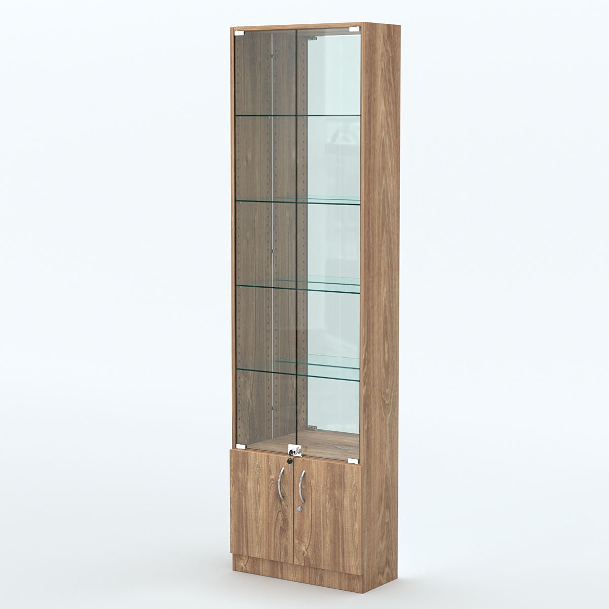 Торговая витрина с 4-мя стеклянными полками 250x600 мм серии NEXT-4 №4-2 (З/C - ЗЕРКАЛО) Дуб Канзас коричневый