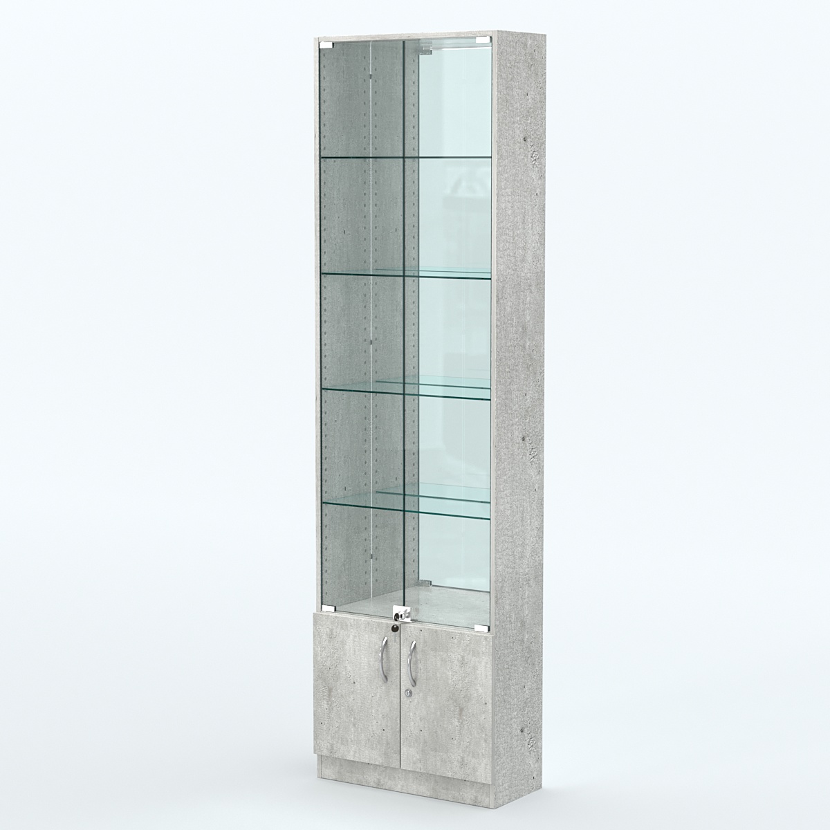 Торговая витрина с 4-мя стеклянными полками 250x600 мм серии NEXT-4 №4-2 (З/C - ЗЕРКАЛО) Метрополитан Грей