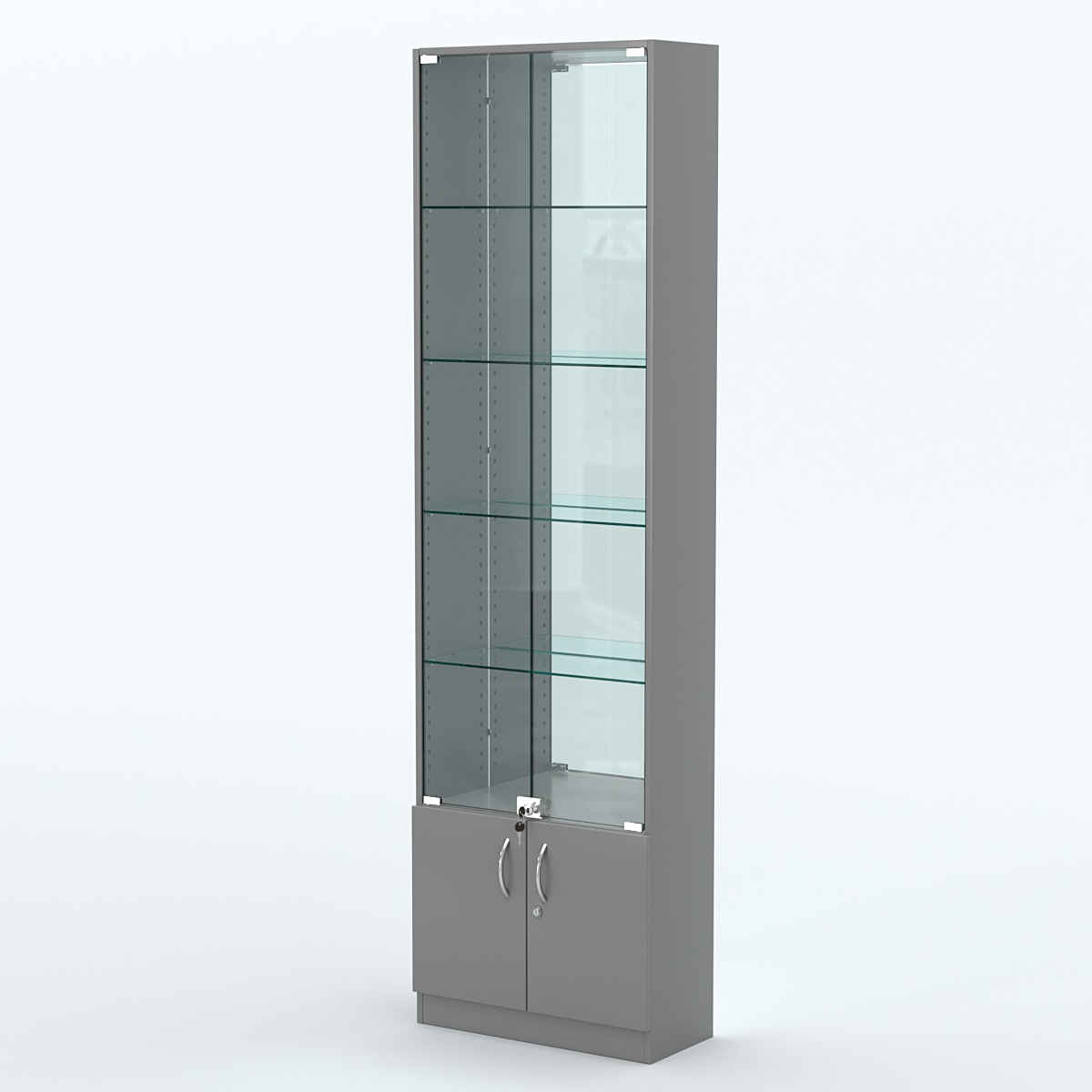 Торговая витрина с 4-мя стеклянными полками 250x600 мм серии NEXT-4 №4-2 (З/C - ЗЕРКАЛО) Темно-Серый