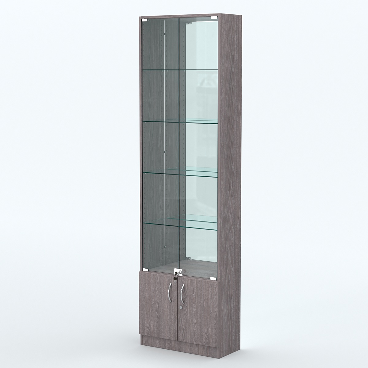 Торговая витрина с 4-мя стеклянными полками 250x600 мм серии NEXT-4 №4-2 (З/C - ЗЕРКАЛО) Ясень Анкор темный