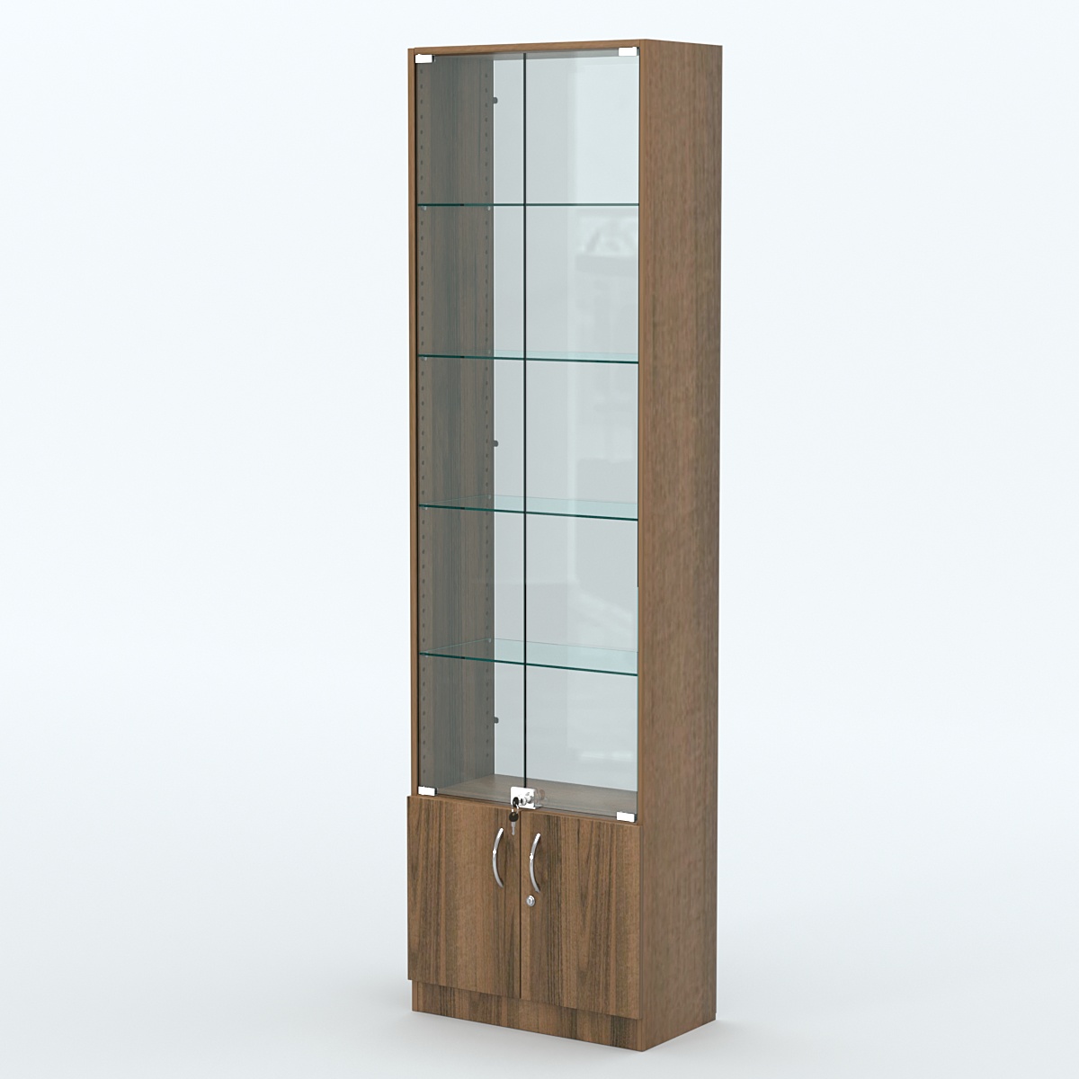 Торговая витрина с 4-мя стеклянными полками 300x600 мм серии NEXT-4 №5-1 (З/C - СТЕКЛО) Орех