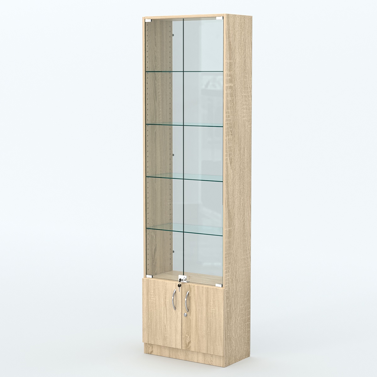 Торговая витрина с 4-мя стеклянными полками 300x600 мм серии NEXT-4 №5-1 (З/C - СТЕКЛО) Дуб сонома