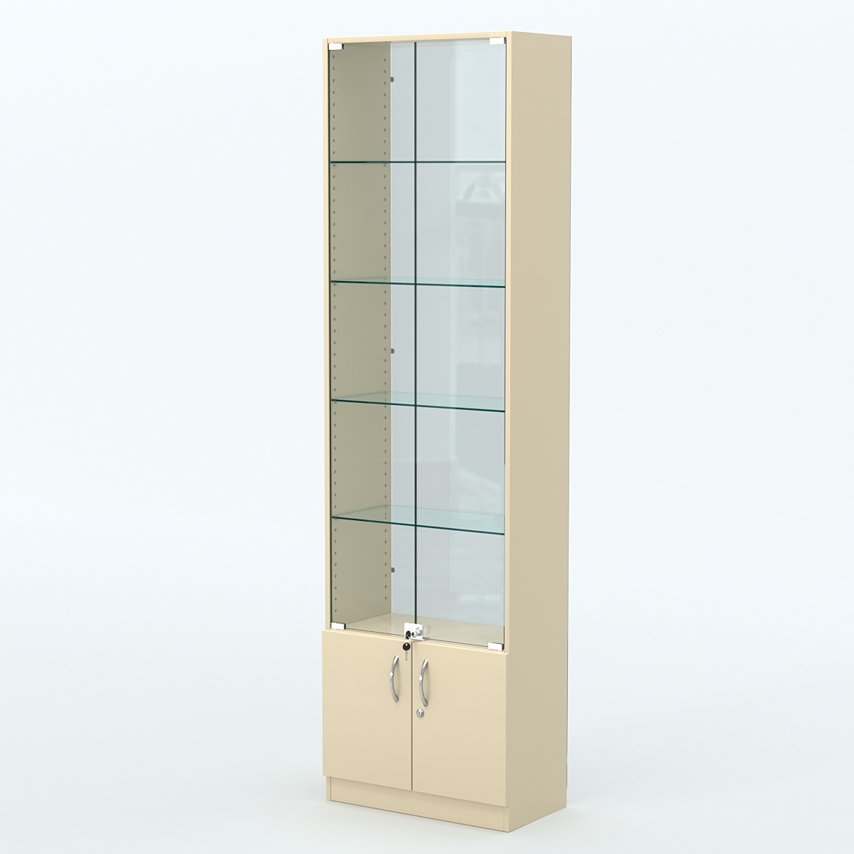 Торговая витрина с 4-мя стеклянными полками 300x600 мм серии NEXT-4 №5-1 (З/C - СТЕКЛО) Крем Вайс