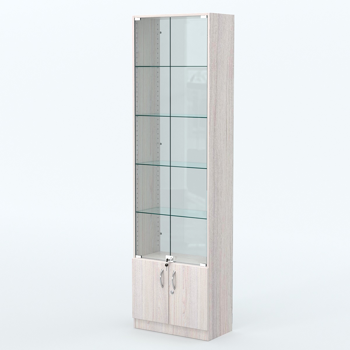 Торговая витрина с 4-мя стеклянными полками 300x600 мм серии NEXT-4 №5-1 (З/C - СТЕКЛО) Ясень Анкор светлый