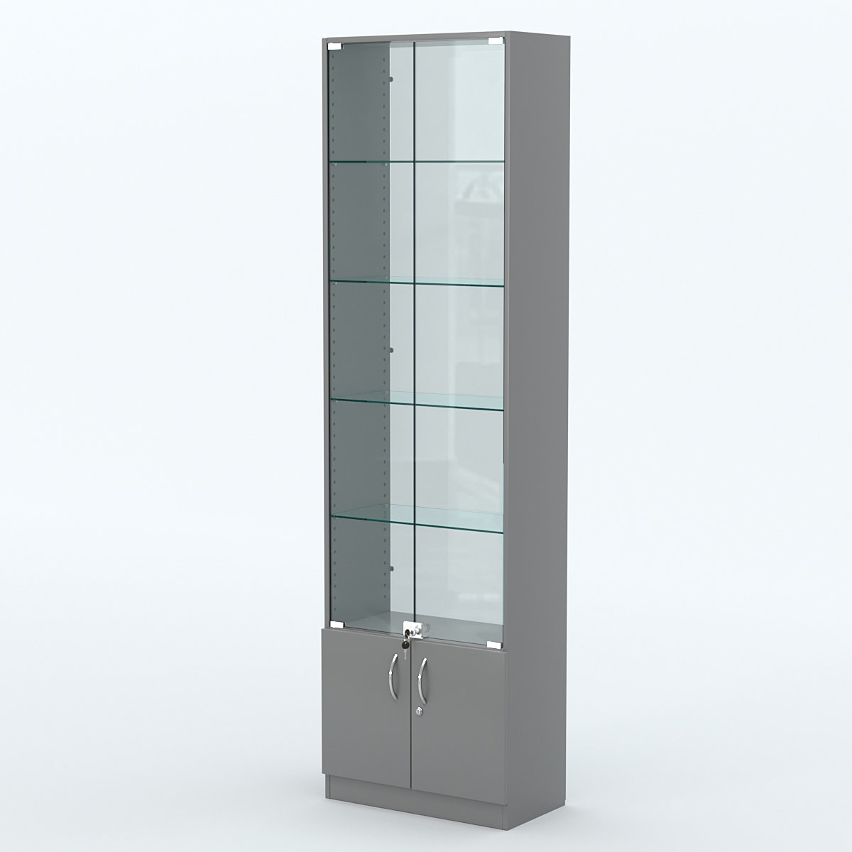 Торговая витрина с 4-мя стеклянными полками 300x600 мм серии NEXT-4 №5-1 (З/C - СТЕКЛО) Темно-Серый