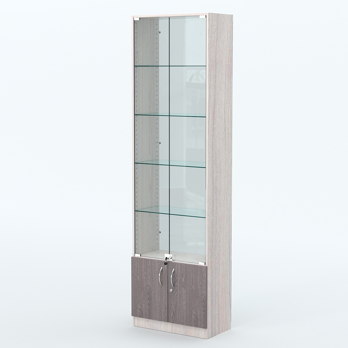 Торговая витрина с 4-мя стеклянными полками 300x600 мм серии NEXT-4 №5-1 (З/C - СТЕКЛО) Ясень Анкор светлый + Ясень Анкор темный