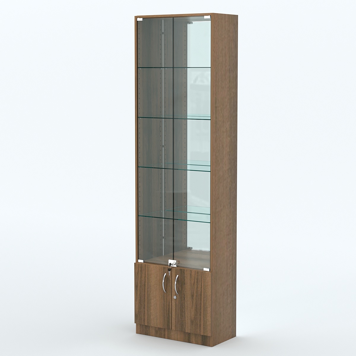Торговая витрина с 4-мя стеклянными полками 300x600 мм серии NEXT-4 №5-2 (З/C - ЗЕРКАЛО) Орех