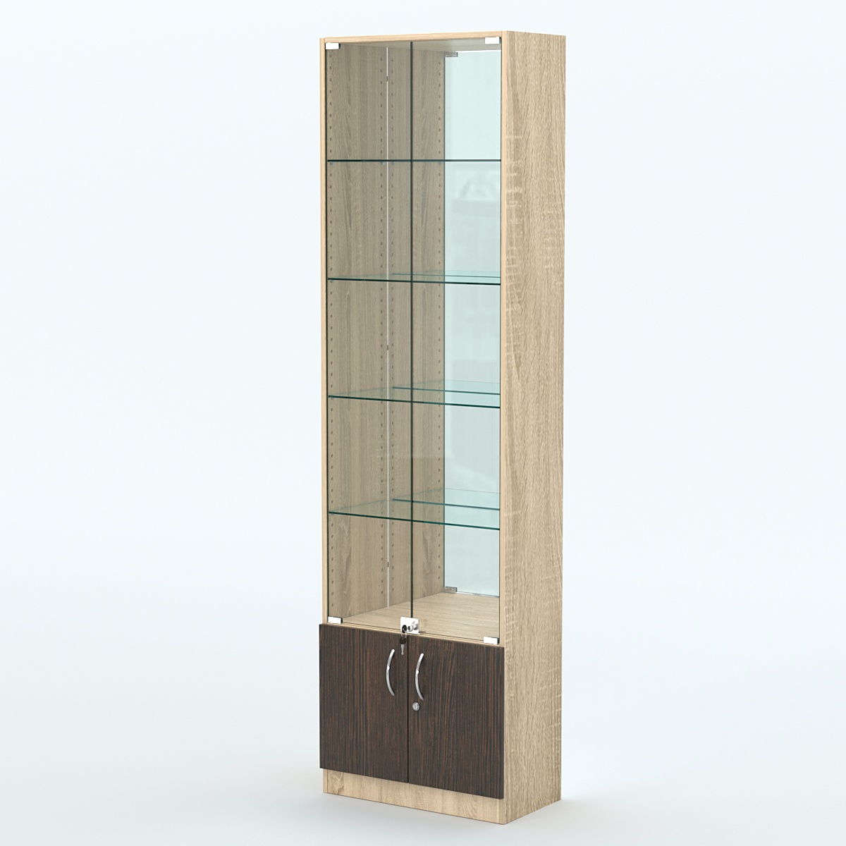 Торговая витрина с 4-мя стеклянными полками 300x600 мм серии NEXT-4 №5-2 (З/C - ЗЕРКАЛО) Дуб Сонома + Дуб Венге