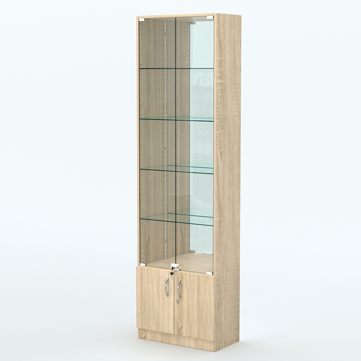 Торговая витрина с 4-мя стеклянными полками 300x600 мм серии NEXT-4 №5-2 (З/C - ЗЕРКАЛО) Дуб сонома