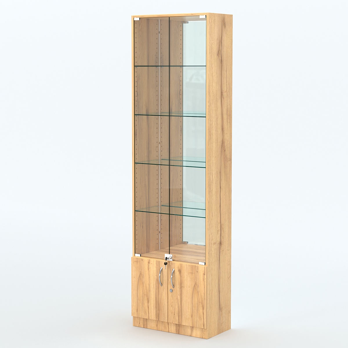 Торговая витрина с 4-мя стеклянными полками 300x600 мм серии NEXT-4 №5-2 (З/C - ЗЕРКАЛО) Дуб Золотистый