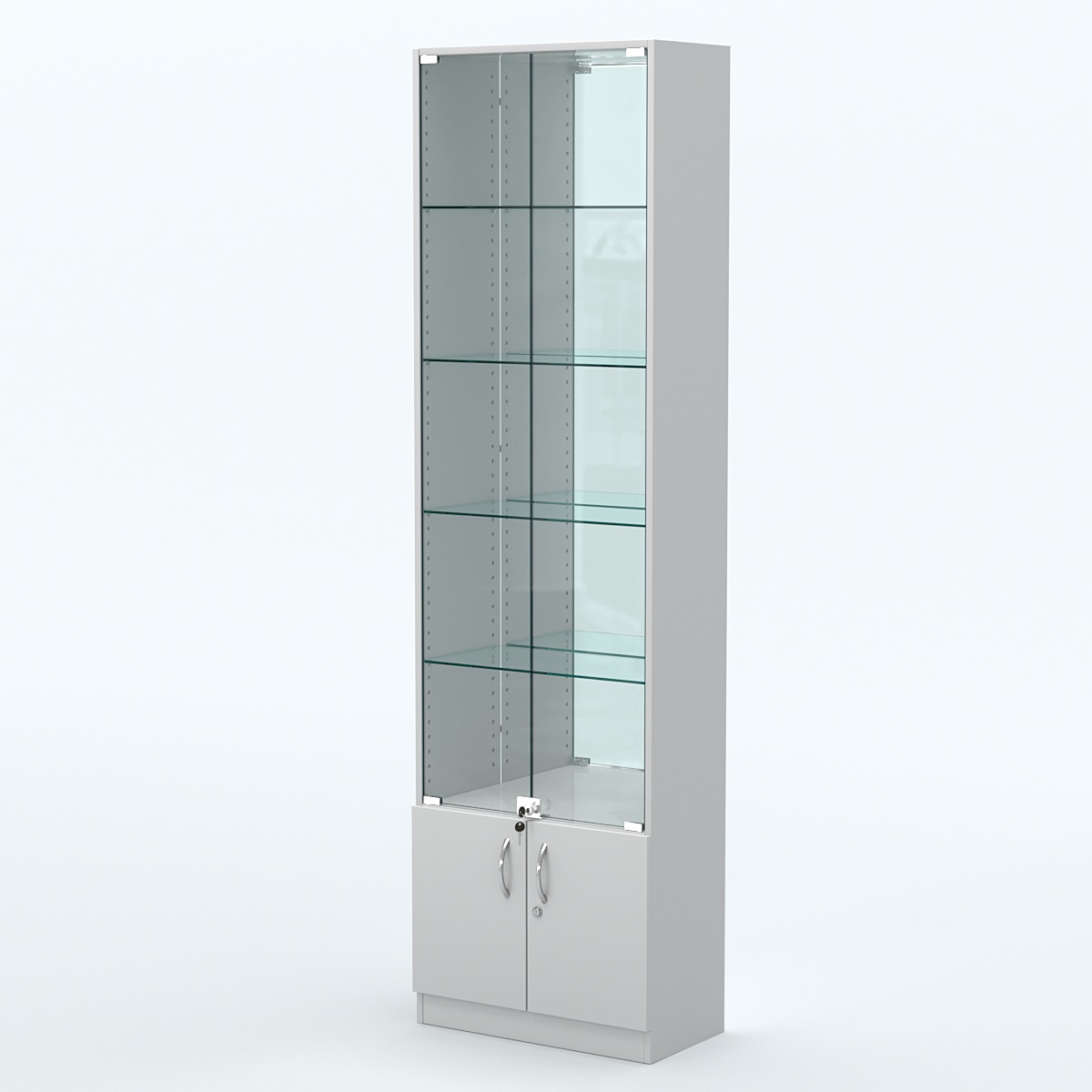 Торговая витрина с 4-мя стеклянными полками 300x600 мм серии NEXT-4 №5-2 (З/C - ЗЕРКАЛО) Серый