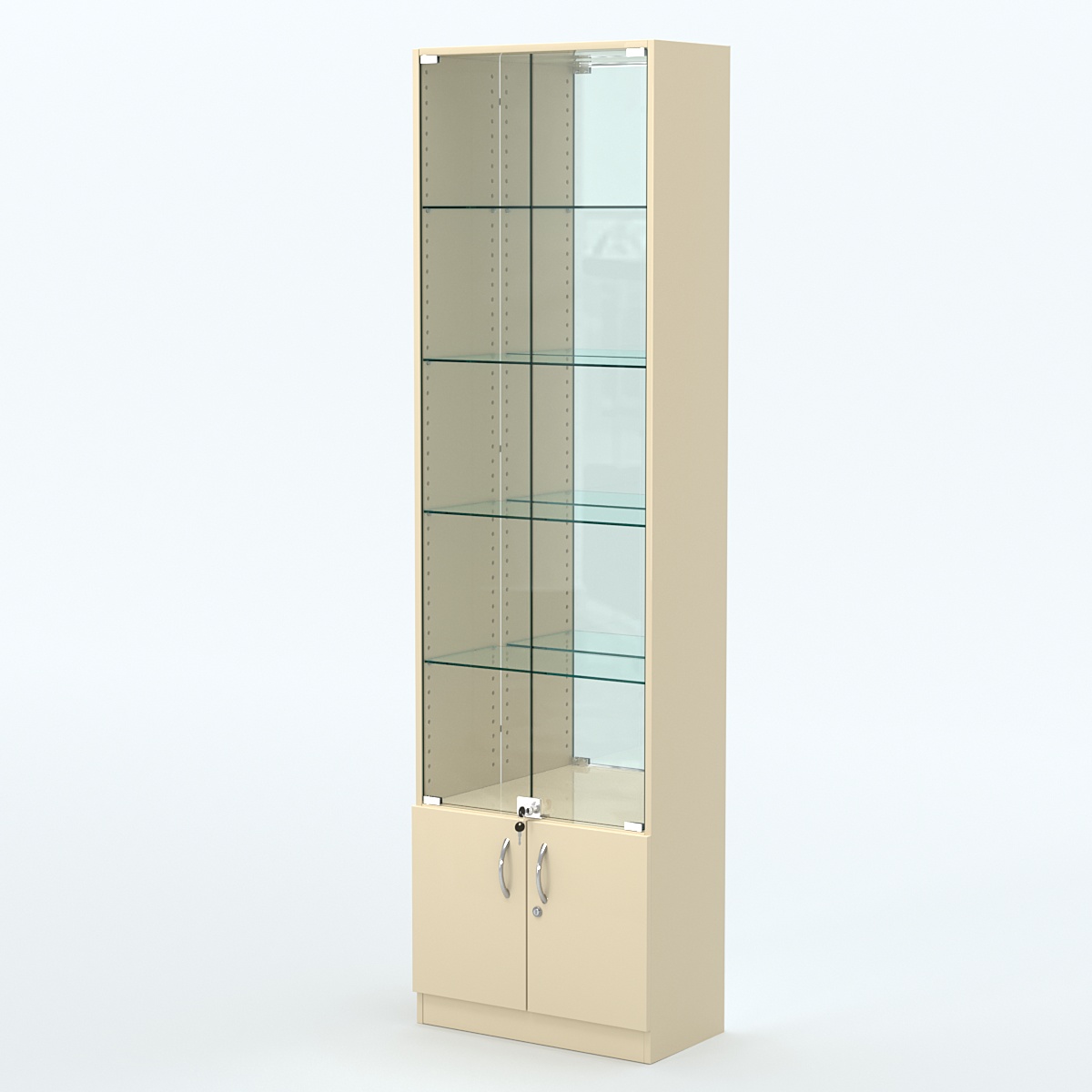 Торговая витрина с 4-мя стеклянными полками 300x600 мм серии NEXT-4 №5-2 (З/C - ЗЕРКАЛО) Крем Вайс