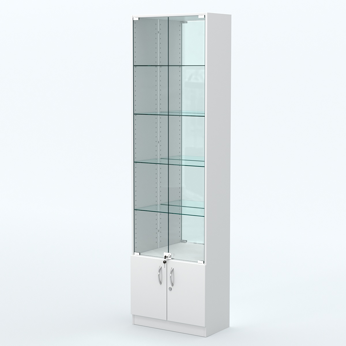Торговая витрина с 4-мя стеклянными полками 300x600 мм серии NEXT-4 №5-2 (З/C - ЗЕРКАЛО) Белый