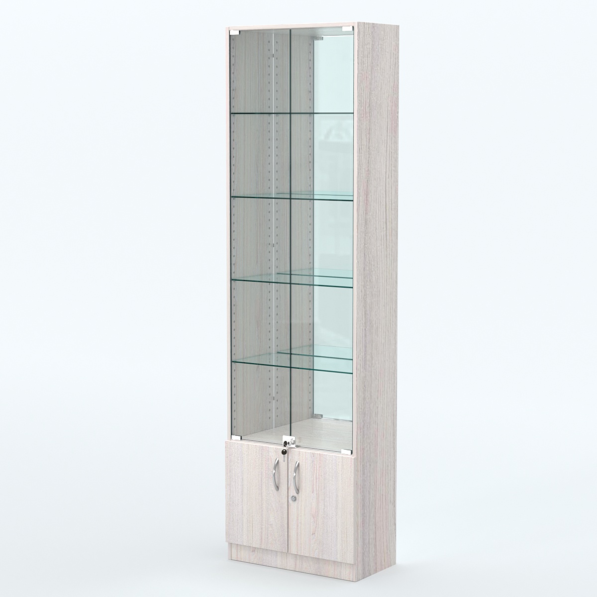 Торговая витрина с 4-мя стеклянными полками 300x600 мм серии NEXT-4 №5-2 (З/C - ЗЕРКАЛО) Ясень Анкор светлый