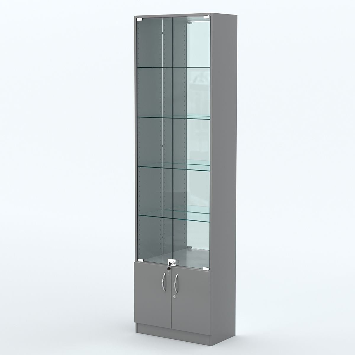 Торговая витрина с 4-мя стеклянными полками 300x600 мм серии NEXT-4 №5-2 (З/C - ЗЕРКАЛО) Темно-Серый