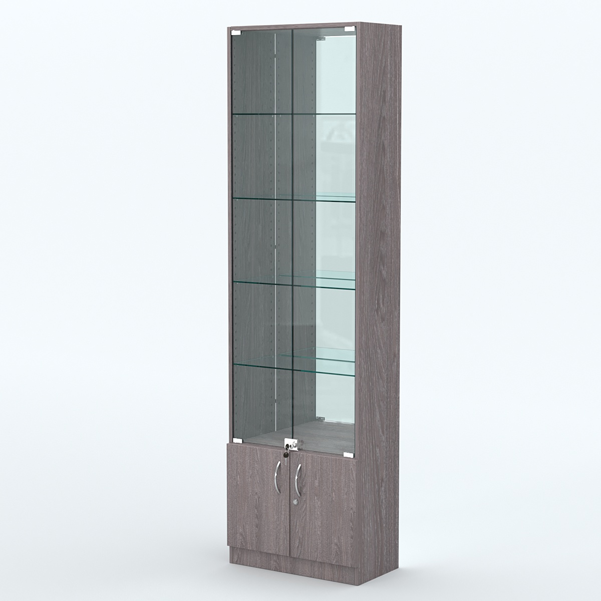 Торговая витрина с 4-мя стеклянными полками 300x600 мм серии NEXT-4 №5-2 (З/C - ЗЕРКАЛО) Ясень Анкор темный