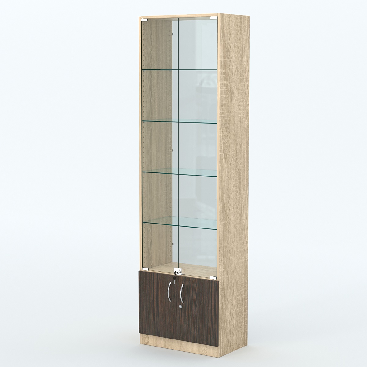 Торговая витрина с 4-мя стеклянными полками 350x600 мм серии NEXT-4 №6-1 (З/C - СТЕКЛО) Дуб Сонома + Дуб Венге