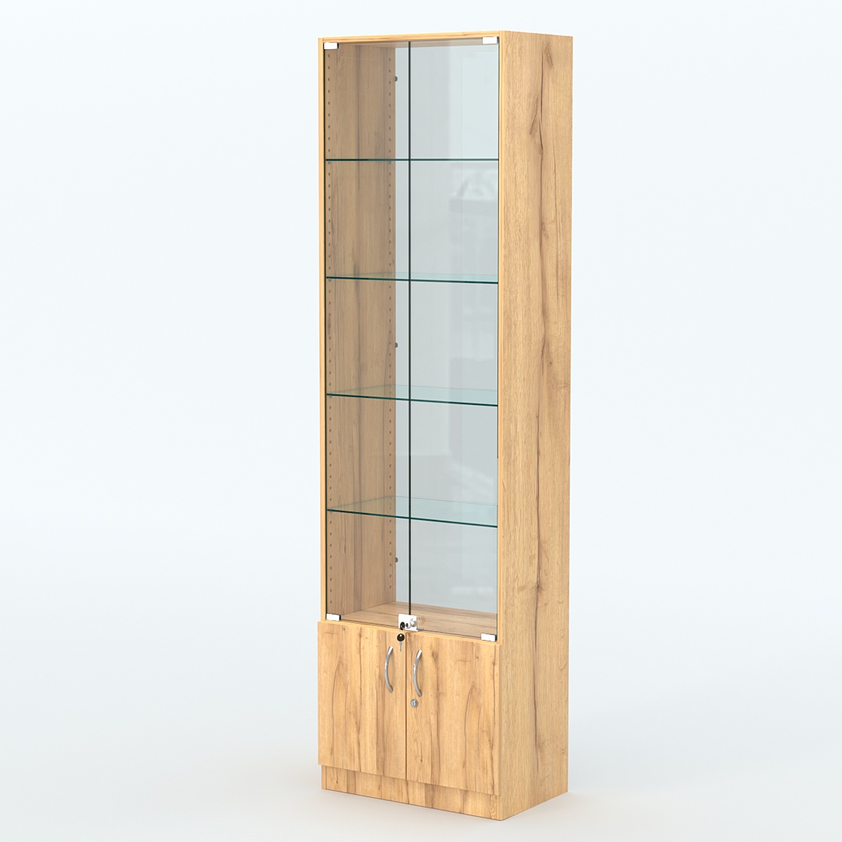 Торговая витрина с 4-мя стеклянными полками 350x600 мм серии NEXT-4 №6-1 (З/C - СТЕКЛО) Дуб Золотистый