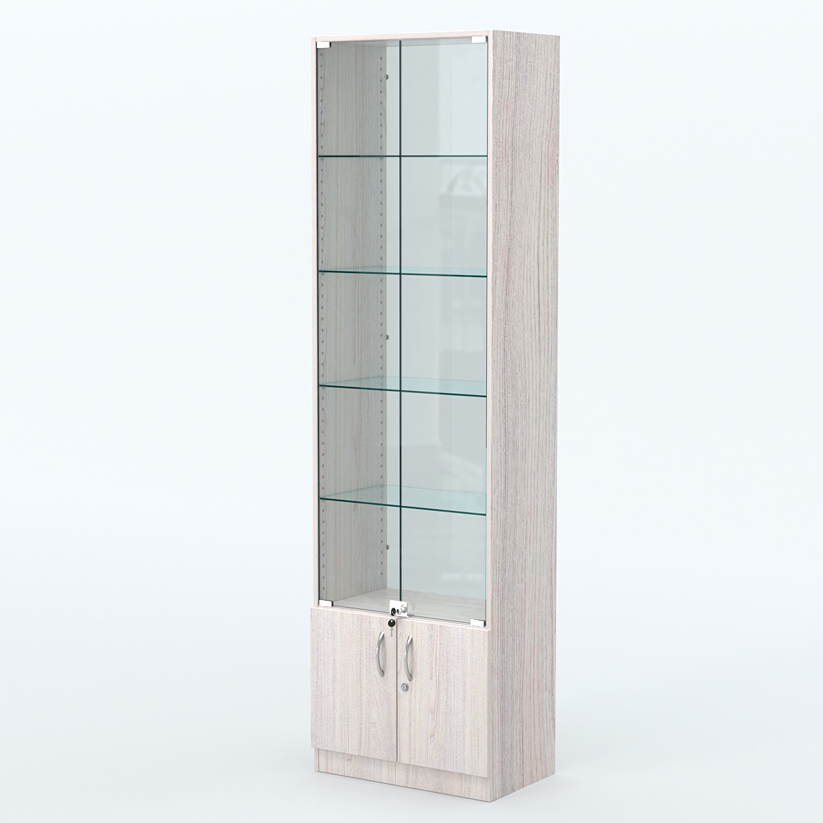 Торговая витрина с 4-мя стеклянными полками 350x600 мм серии NEXT-4 №6-1 (З/C - СТЕКЛО) Ясень Анкор светлый