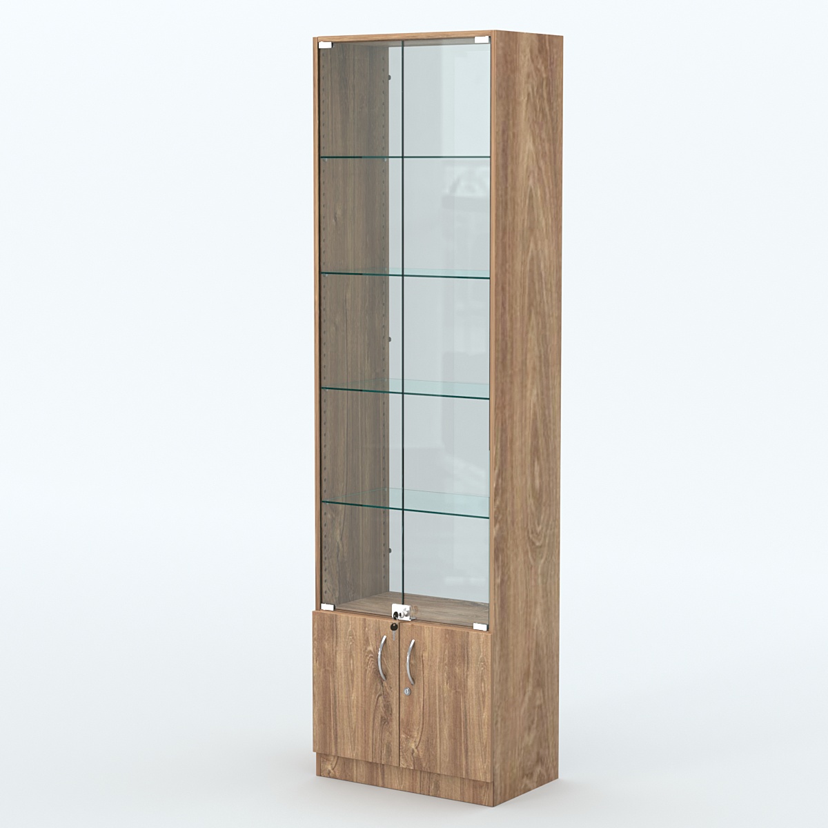 Торговая витрина с 4-мя стеклянными полками 350x600 мм серии NEXT-4 №6-1 (З/C - СТЕКЛО) Дуб Канзас коричневый