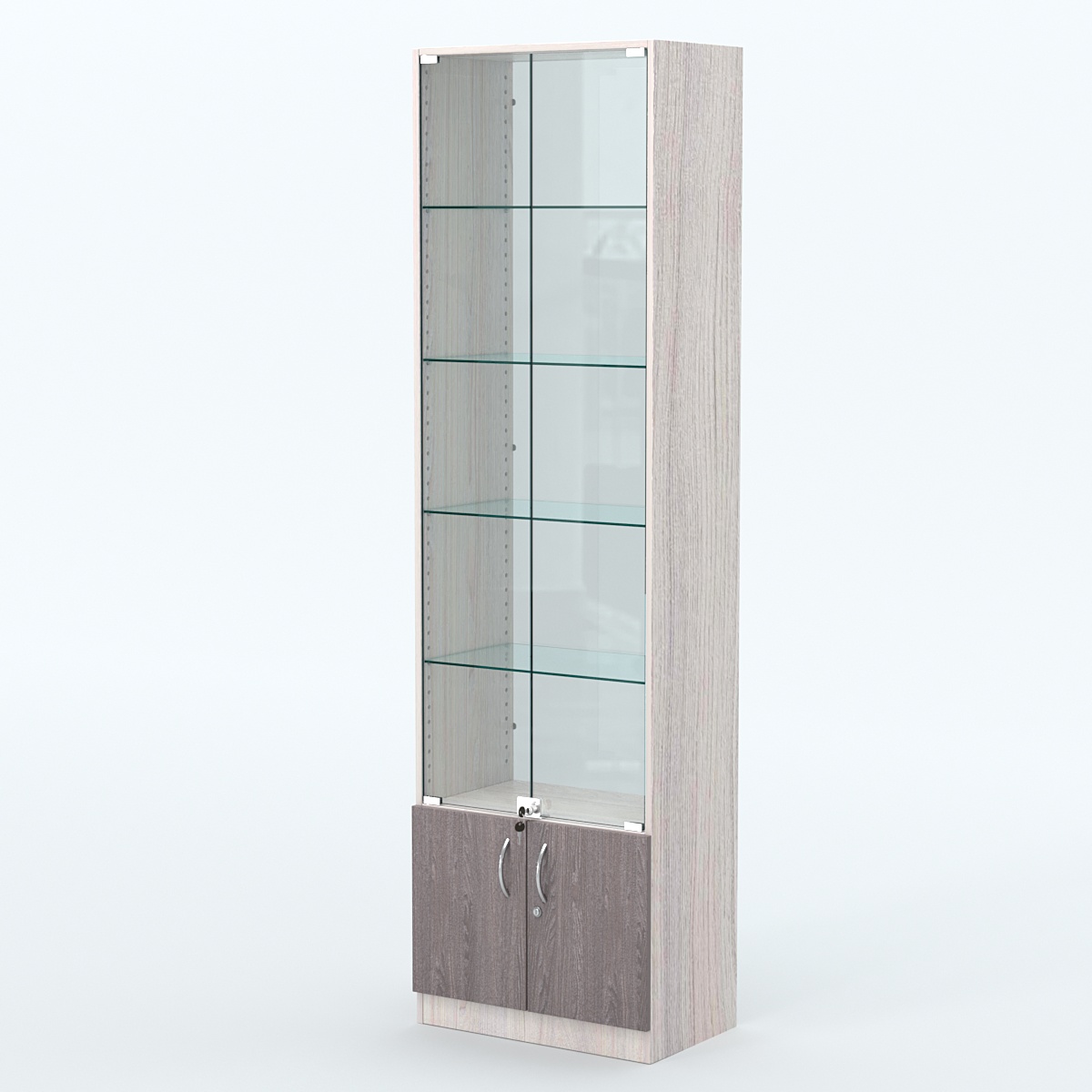 Торговая витрина с 4-мя стеклянными полками 350x600 мм серии NEXT-4 №6-1 (З/C - СТЕКЛО) Ясень Анкор светлый + Ясень Анкор темный