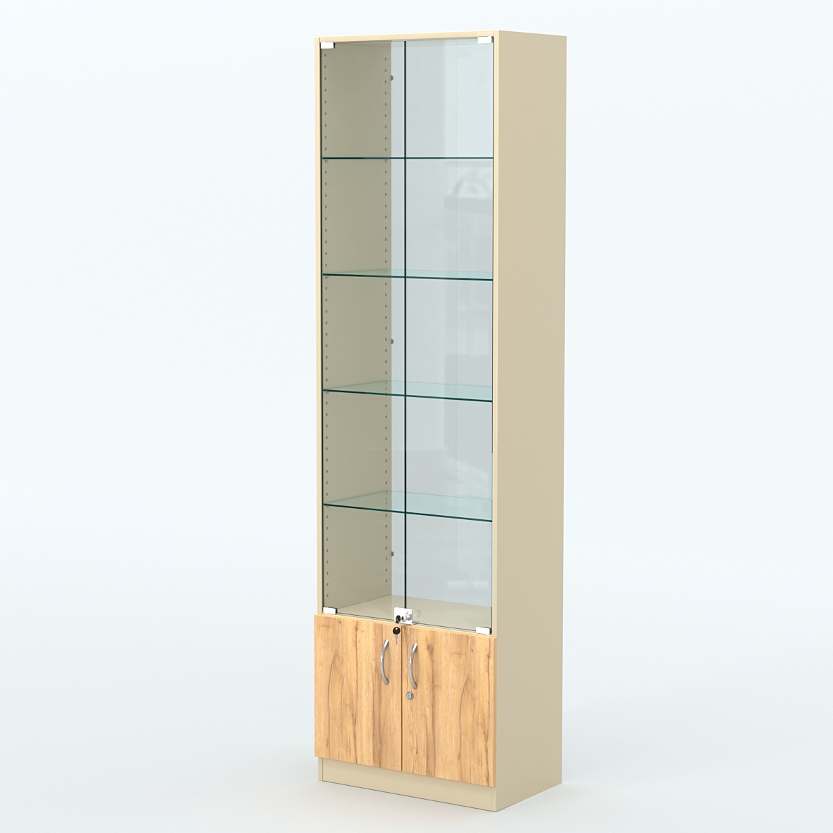 Торговая витрина с 4-мя стеклянными полками 350x600 мм серии NEXT-4 №6-1 (З/C - СТЕКЛО) Крем Вайс и Дуб Золотистый