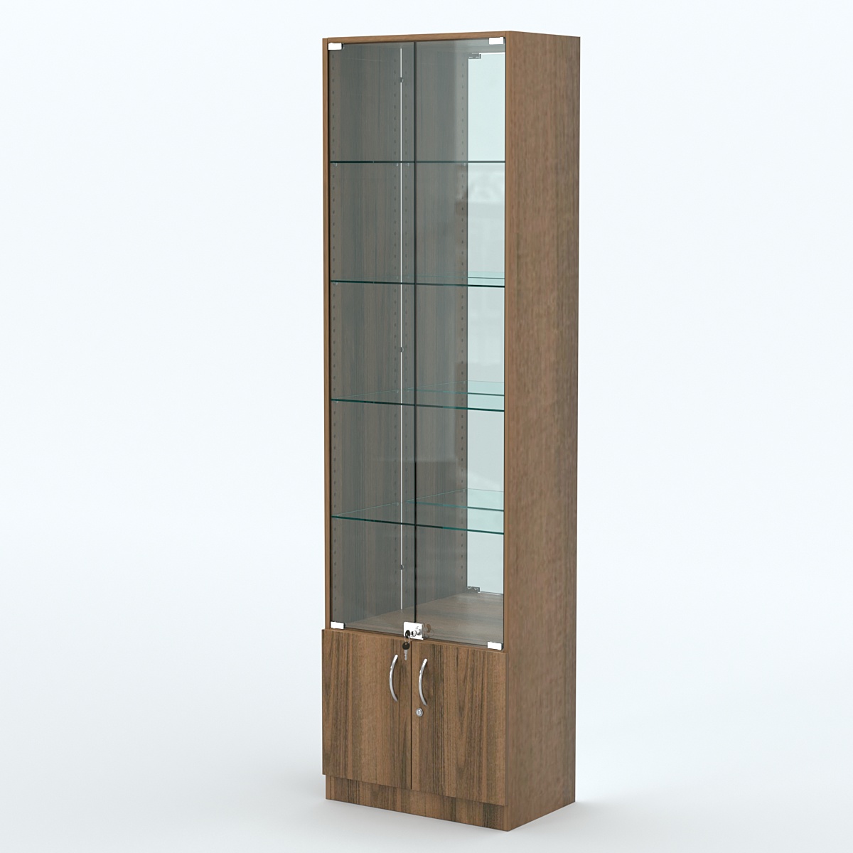 Торговая витрина с 4-мя стеклянными полками 350x600 мм серии NEXT-4 №6-2 (З/C - ЗЕРКАЛО) Орех