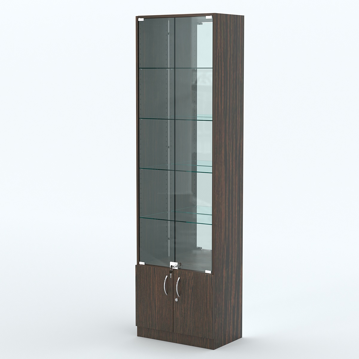 Торговая витрина с 4-мя стеклянными полками 350x600 мм серии NEXT-4 №6-2 (З/C - ЗЕРКАЛО) Дуб Венге