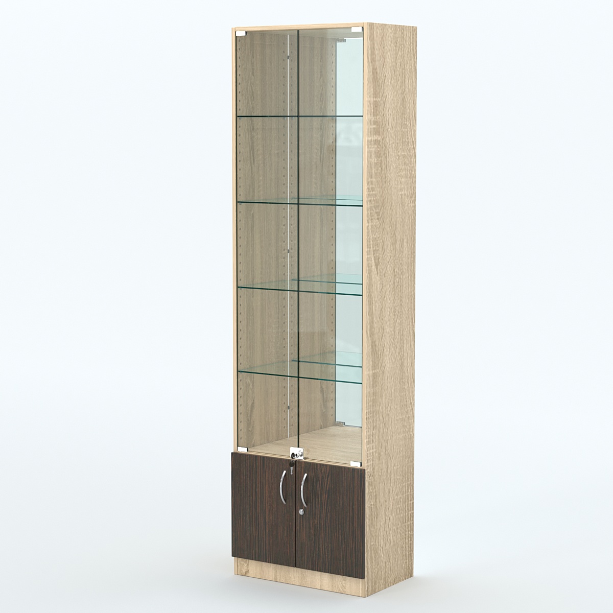 Торговая витрина с 4-мя стеклянными полками 350x600 мм серии NEXT-4 №6-2 (З/C - ЗЕРКАЛО) Дуб Сонома + Дуб Венге