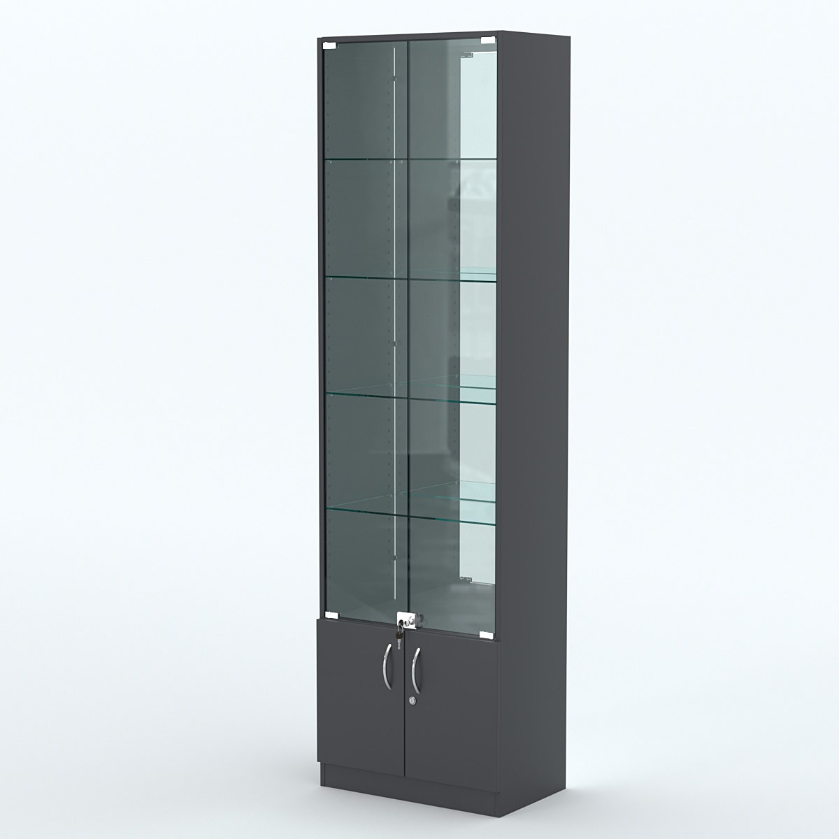 Торговая витрина с 4-мя стеклянными полками 350x600 мм серии NEXT-4 №6-2 (З/C - ЗЕРКАЛО) Антрацит