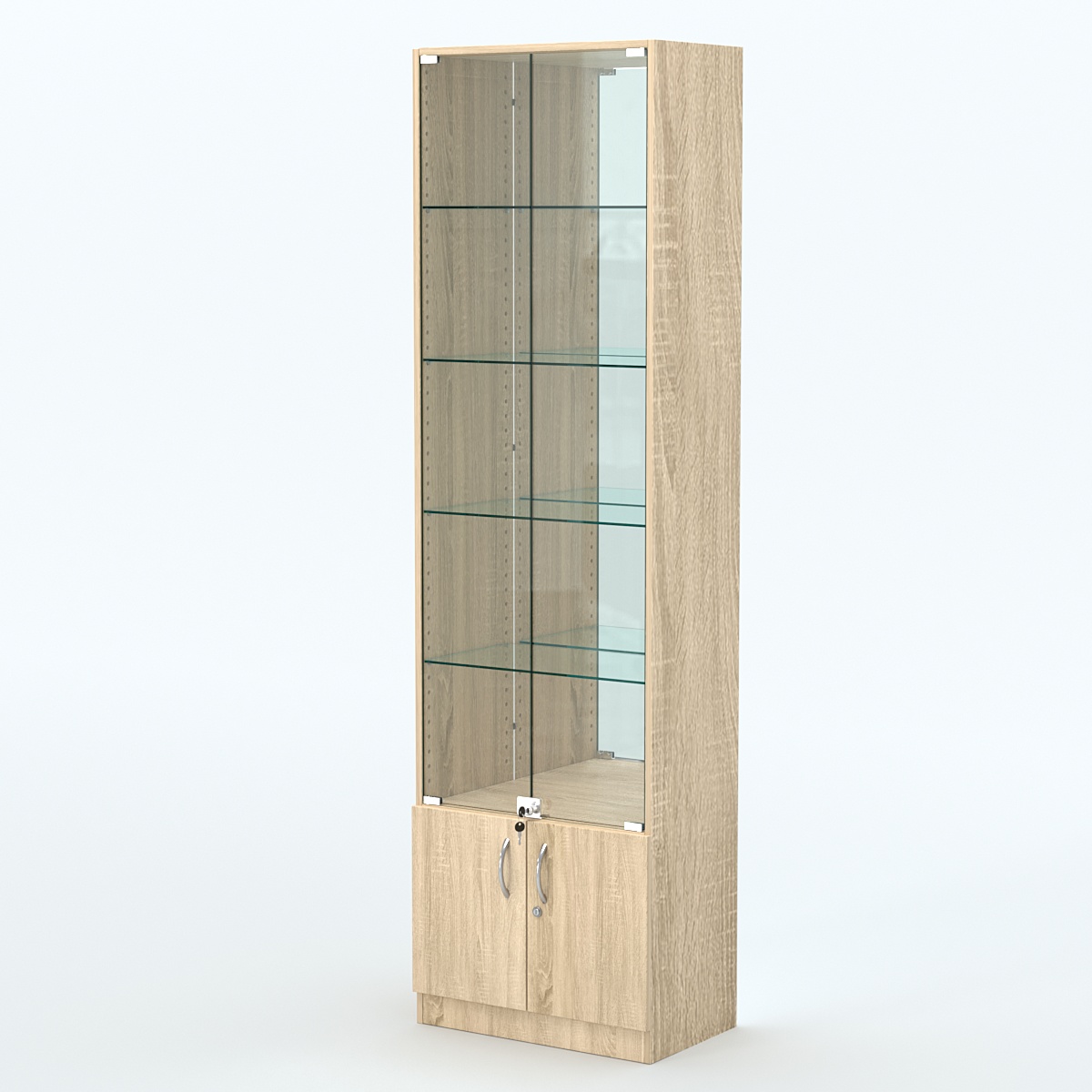 Торговая витрина с 4-мя стеклянными полками 350x600 мм серии NEXT-4 №6-2 (З/C - ЗЕРКАЛО) Дуб сонома