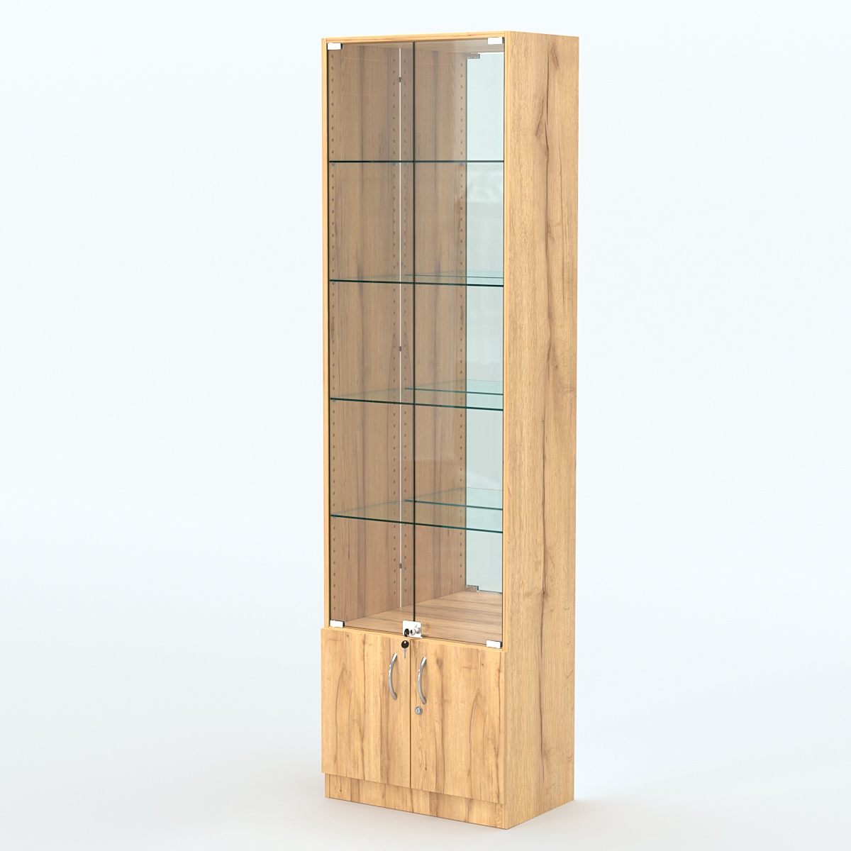 Торговая витрина с 4-мя стеклянными полками 350x600 мм серии NEXT-4 №6-2 (З/C - ЗЕРКАЛО) Дуб Золотистый