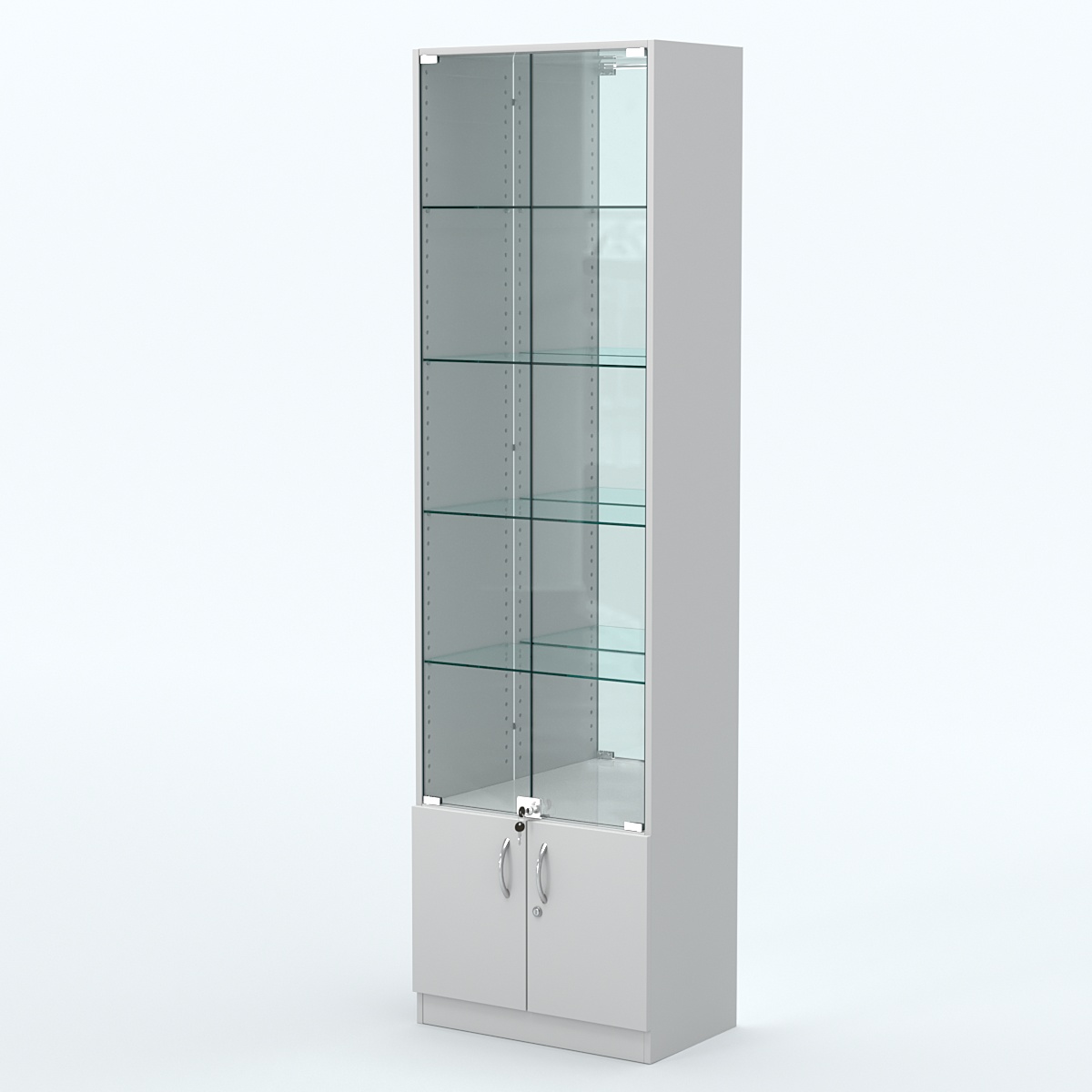 Торговая витрина с 4-мя стеклянными полками 350x600 мм серии NEXT-4 №6-2 (З/C - ЗЕРКАЛО) Серый