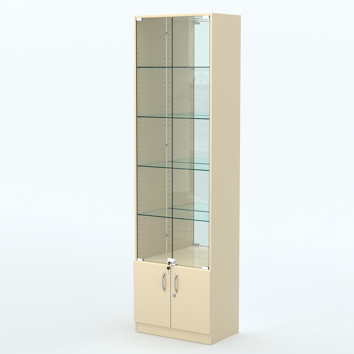 Торговая витрина с 4-мя стеклянными полками 350x600 мм серии NEXT-4 №6-2 (З/C - ЗЕРКАЛО) Крем Вайс