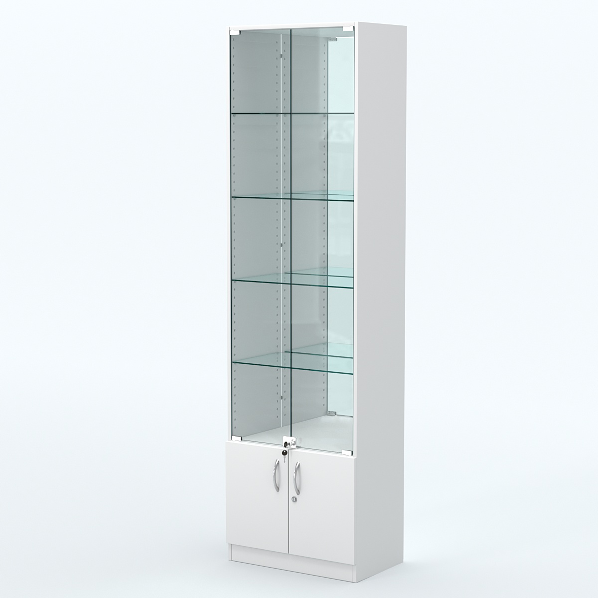 Торговая витрина с 4-мя стеклянными полками 350x600 мм серии NEXT-4 №6-2 (З/C - ЗЕРКАЛО) Белый