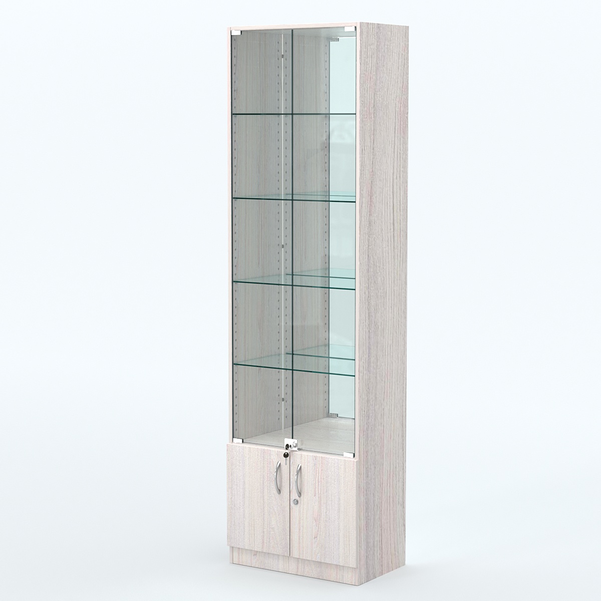 Торговая витрина с 4-мя стеклянными полками 350x600 мм серии NEXT-4 №6-2 (З/C - ЗЕРКАЛО) Ясень Анкор светлый