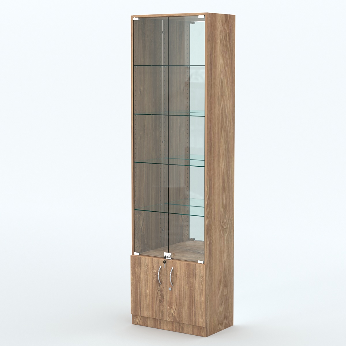 Торговая витрина с 4-мя стеклянными полками 350x600 мм серии NEXT-4 №6-2 (З/C - ЗЕРКАЛО) Дуб Канзас коричневый