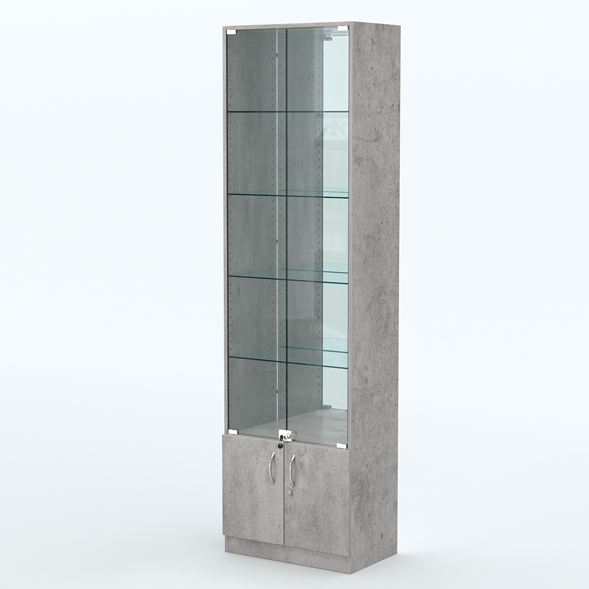 Торговая витрина с 4-мя стеклянными полками 350x600 мм серии NEXT-4 №6-2 (З/C - ЗЕРКАЛО) Бетон Чикаго светло-серый F186 ST9