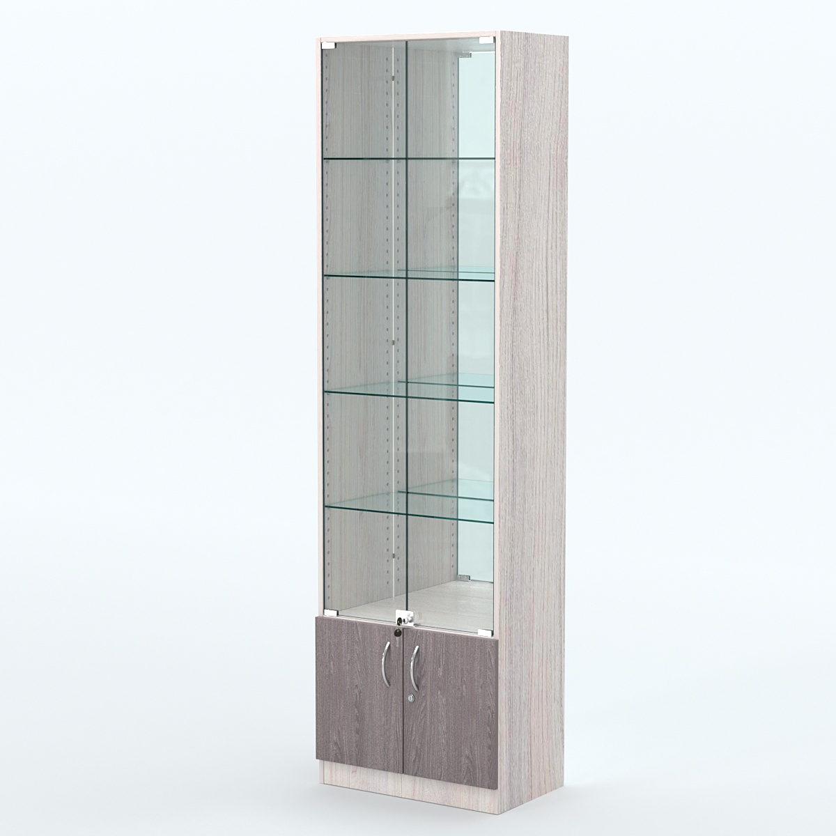 Торговая витрина с 4-мя стеклянными полками 350x600 мм серии NEXT-4 №6-2 (З/C - ЗЕРКАЛО) Ясень Анкор светлый + Ясень Анкор темный