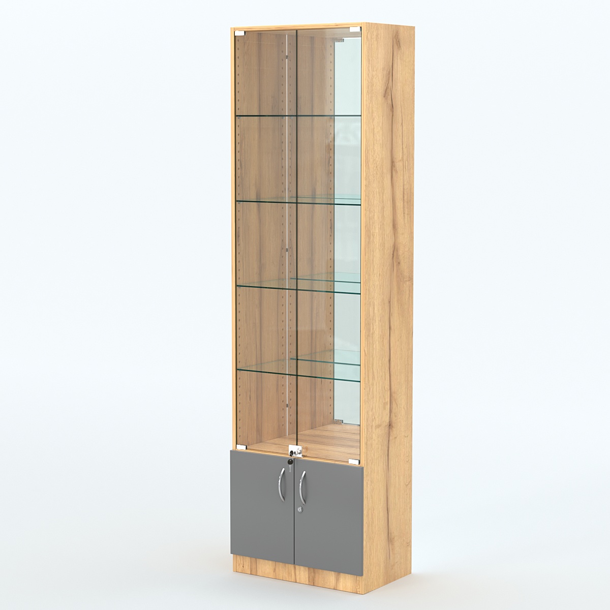 Торговая витрина с 4-мя стеклянными полками 350x600 мм серии NEXT-4 №6-2 (З/C - ЗЕРКАЛО) Дуб Золотистый и Темно-Серый