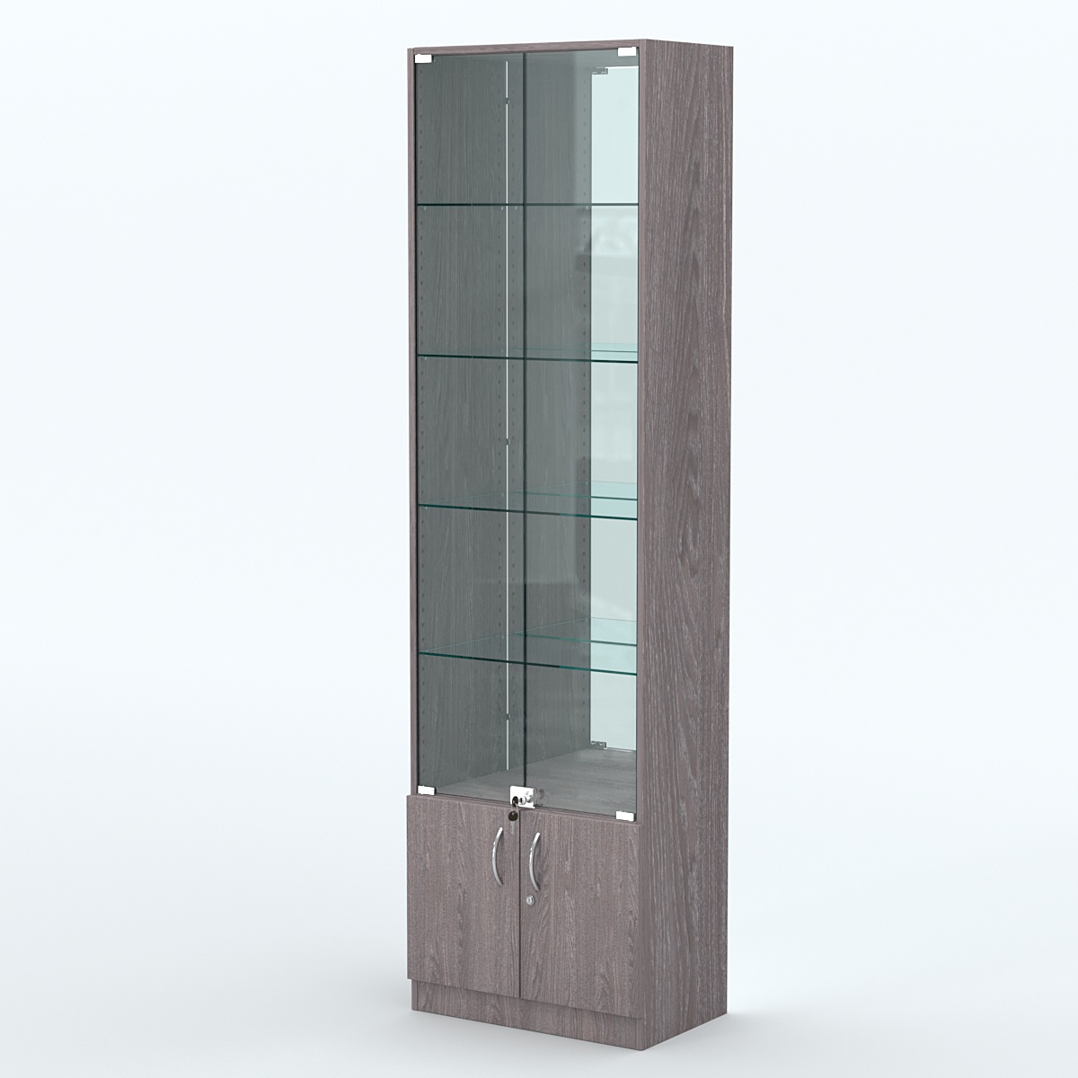 Торговая витрина с 4-мя стеклянными полками 350x600 мм серии NEXT-4 №6-2 (З/C - ЗЕРКАЛО) Ясень Анкор темный