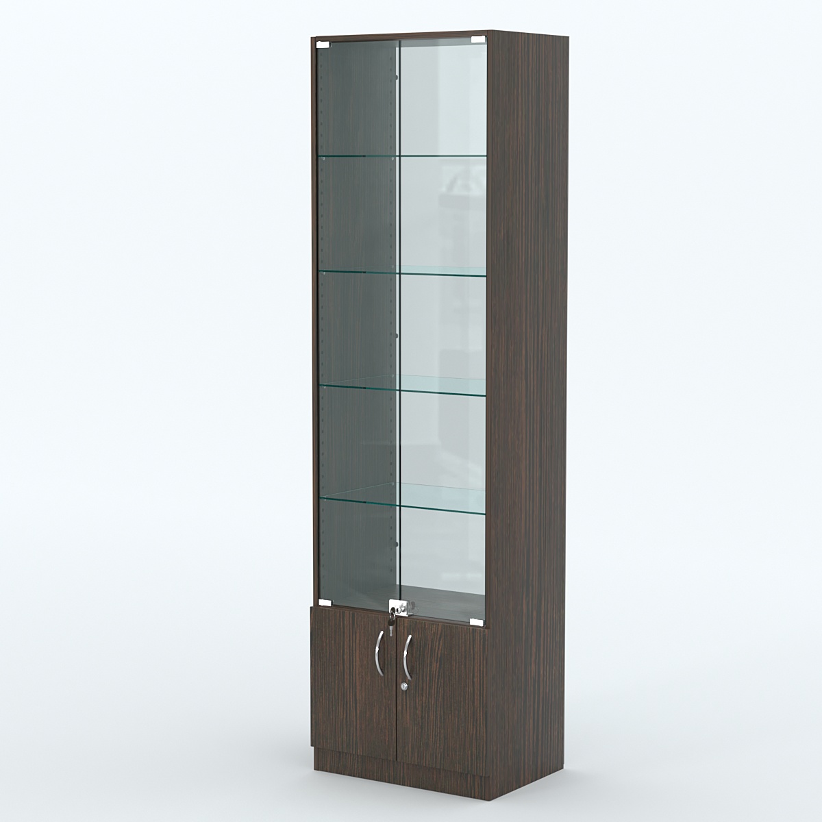 Торговая витрина с 4-мя стеклянными полками 400x600 мм серии NEXT-4 №7-1 (З/C - СТЕКЛО) Дуб Венге