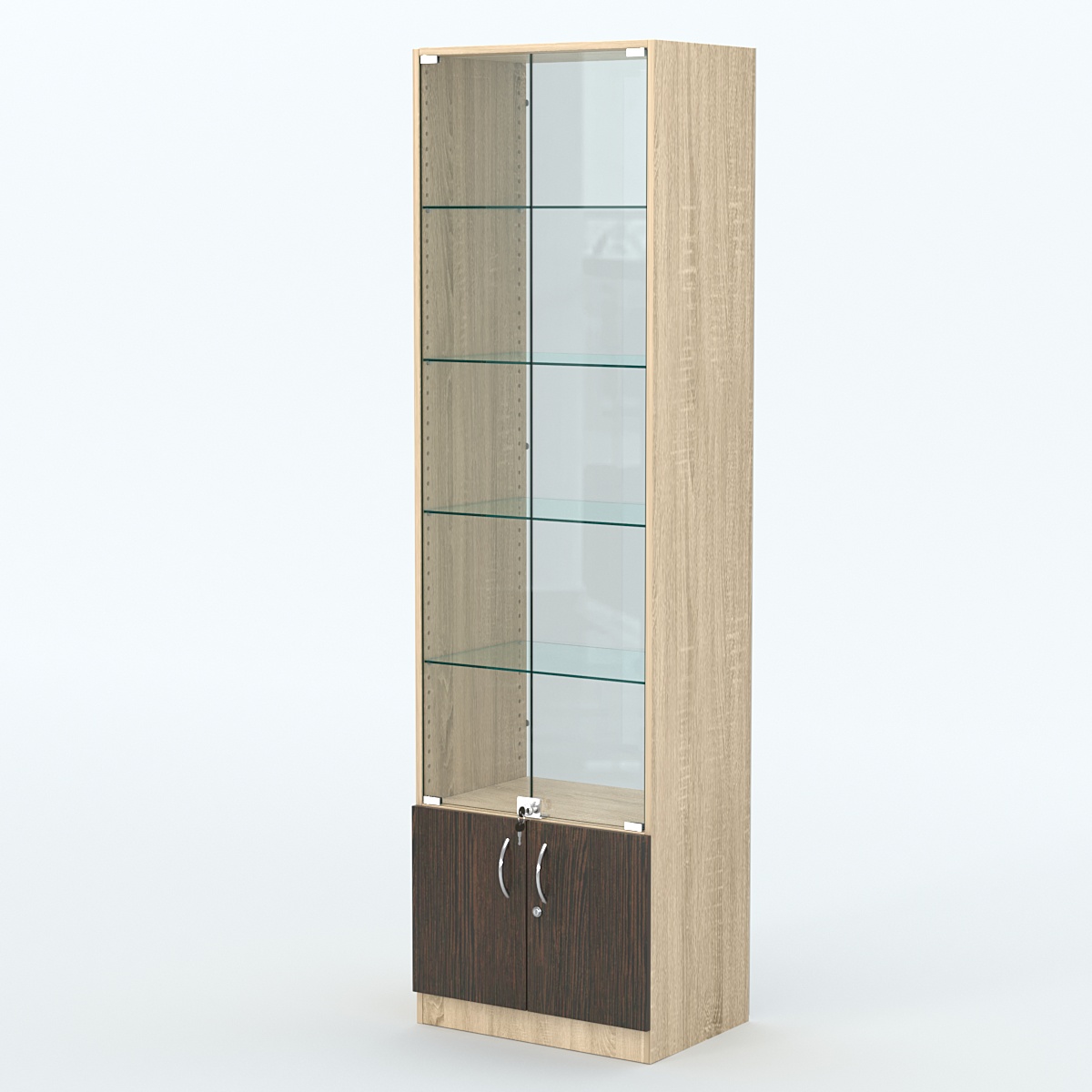 Торговая витрина с 4-мя стеклянными полками 400x600 мм серии NEXT-4 №7-1 (З/C - СТЕКЛО) Дуб Сонома + Дуб Венге