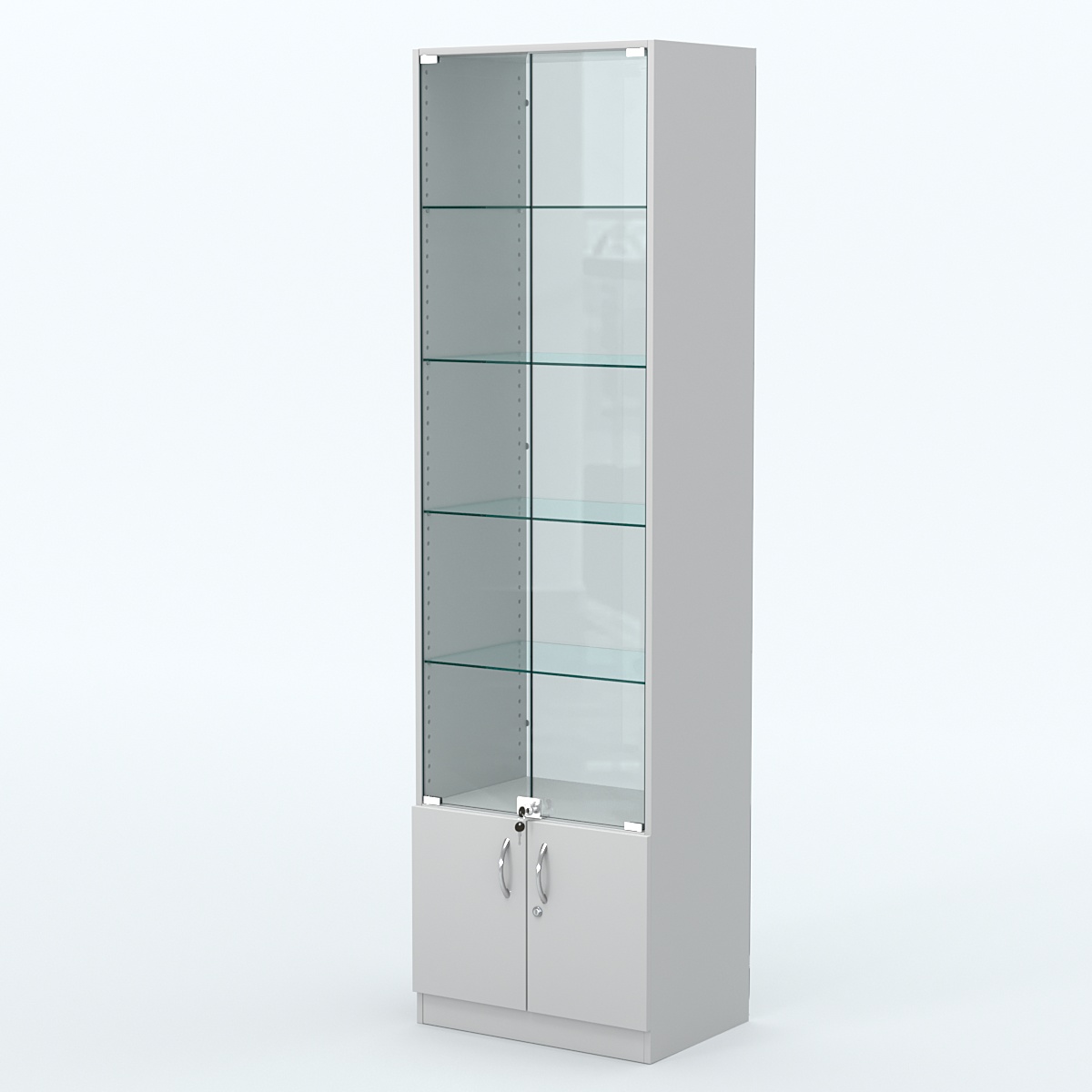 Торговая витрина с 4-мя стеклянными полками 400x600 мм серии NEXT-4 №7-1 (З/C - СТЕКЛО) Серый