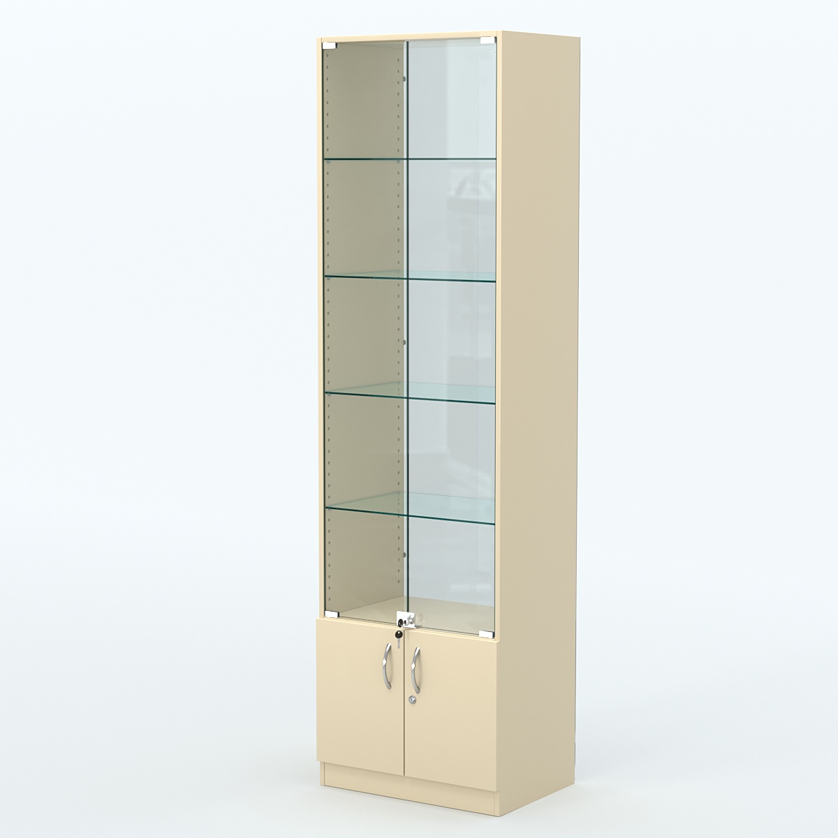 Торговая витрина с 4-мя стеклянными полками 400x600 мм серии NEXT-4 №7-1 (З/C - СТЕКЛО) Крем Вайс