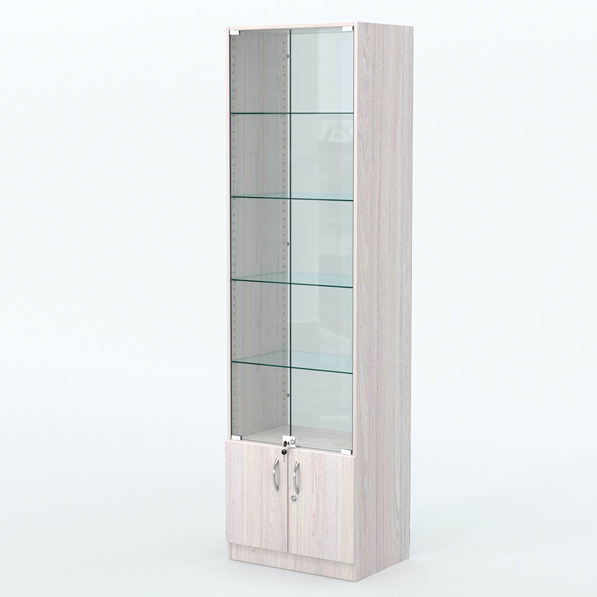 Торговая витрина с 4-мя стеклянными полками 400x600 мм серии NEXT-4 №7-1 (З/C - СТЕКЛО) Ясень Анкор светлый